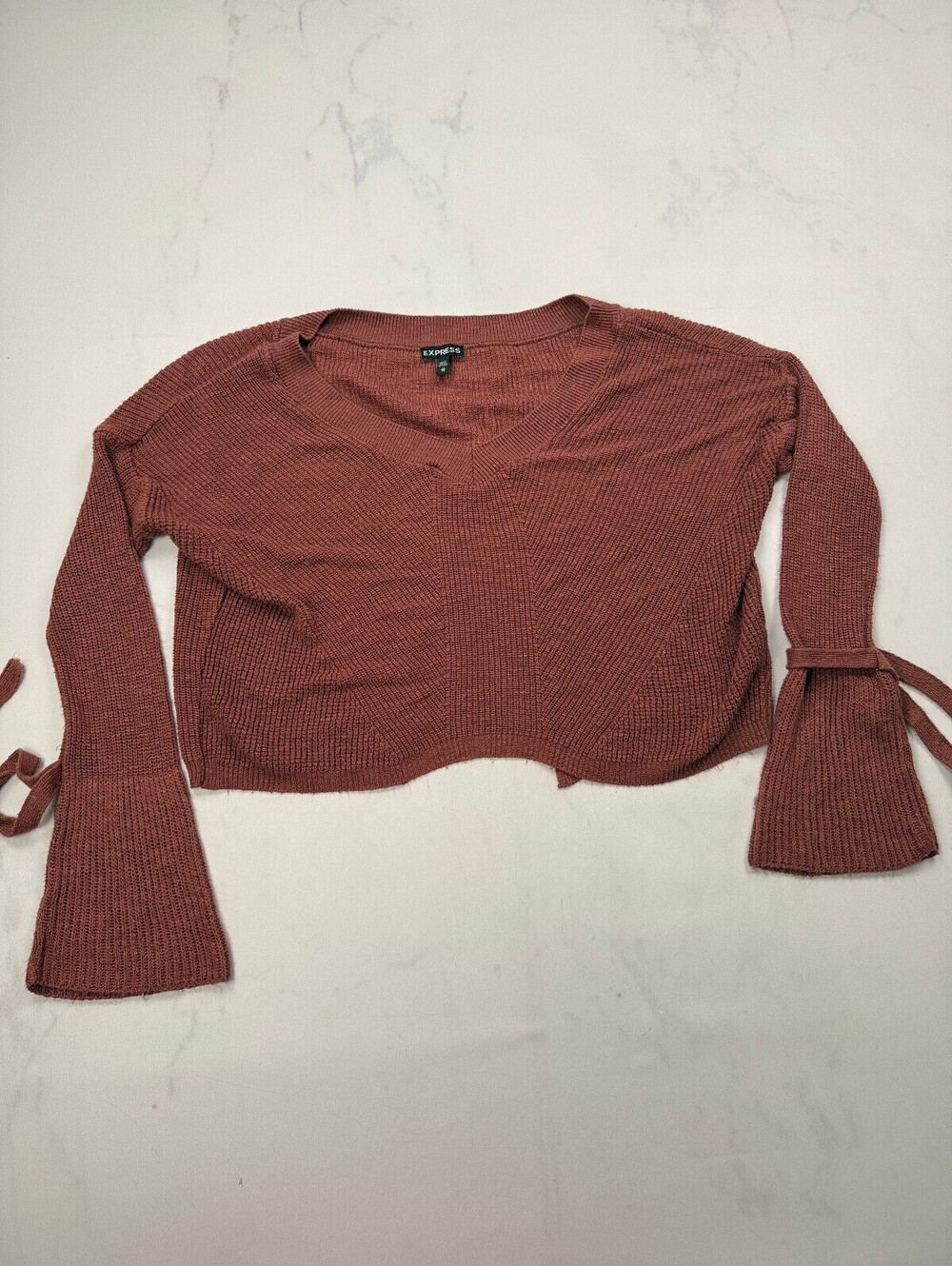 Express Tie Sleeve Sweater Crop Top Rust Modern Romantic Cropped - Womens XS